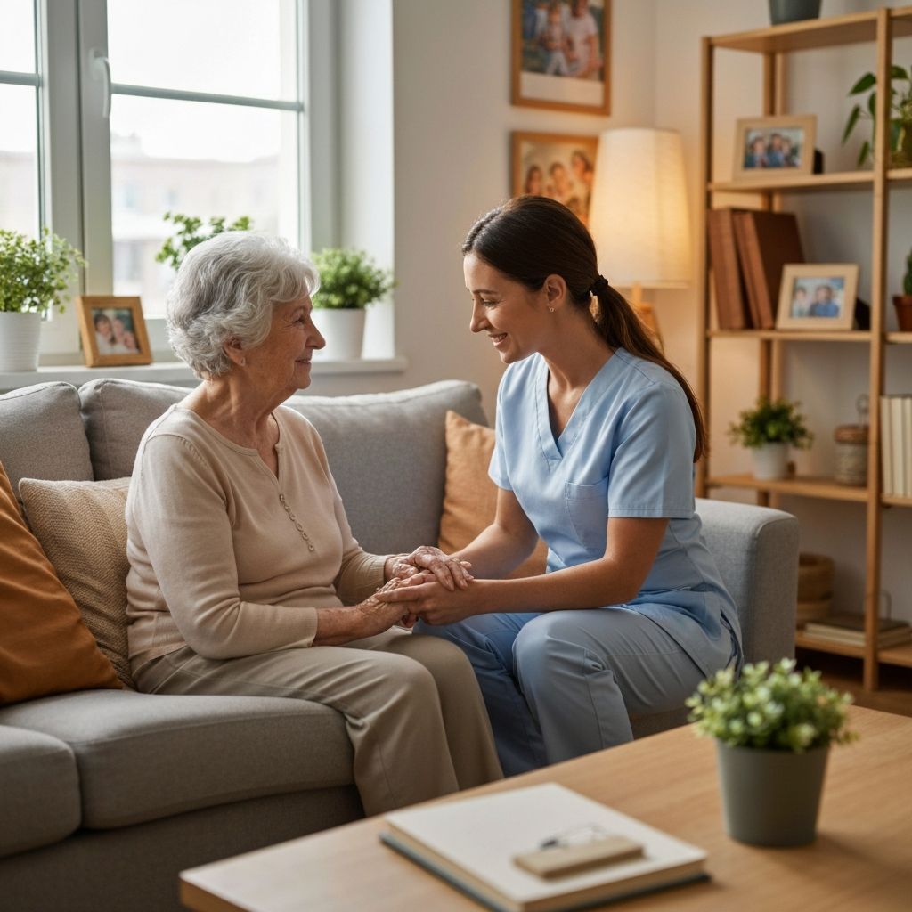 Caregiver providing compassionate care to elderly person at home